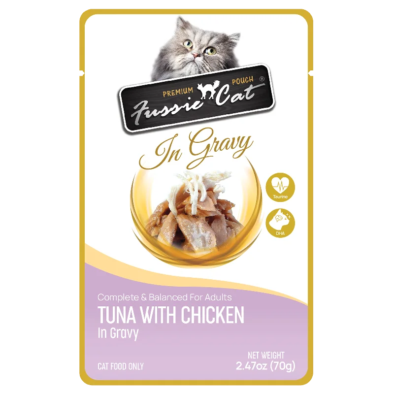 Fussie Cat Wet Cat Food Grain Free Premium Tuna with Chicken Formula in Gravy 2.47oz Pouch Single