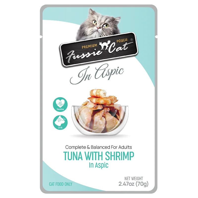 Fussie Cat Wet Cat Food Grain Free Premium Tuna with Shrimp Formula in Aspic 2.47oz Pouch Single