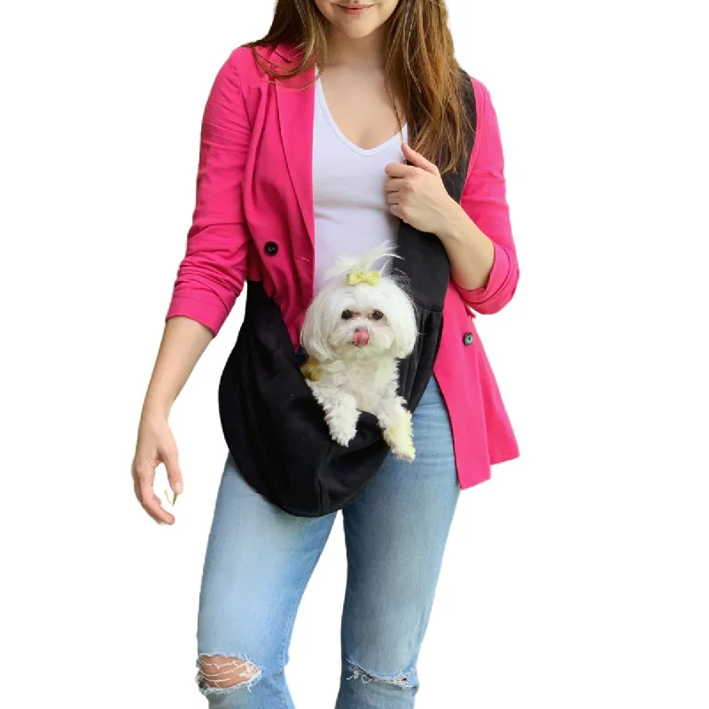 Fur Baby Adjustable Sling Dog Carrier Black Suede