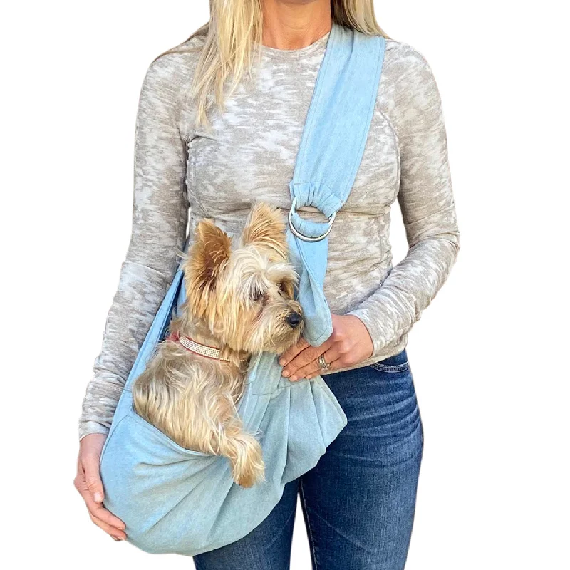 Fur Baby Adjustable Sling Dog Carrier Bleachwashed Blue Denim