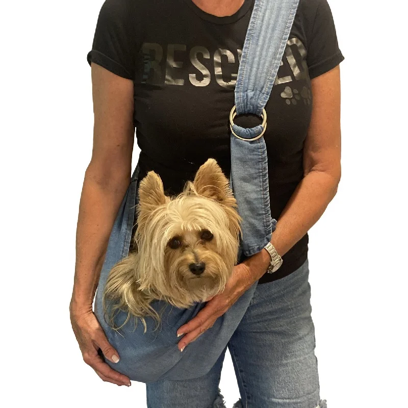 Fur Baby Adjustable Sling Dog Carrier Stonewashed Blue Denim