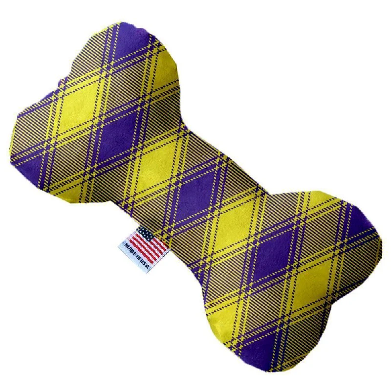 Plush Bone Dog Toy Stuffing Free Purple and Yellow Plaid