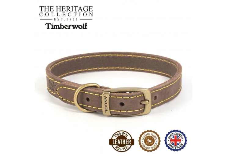 Ancol - Timberwolf Leather Collar - Sable - Size 8 (55-63cm)