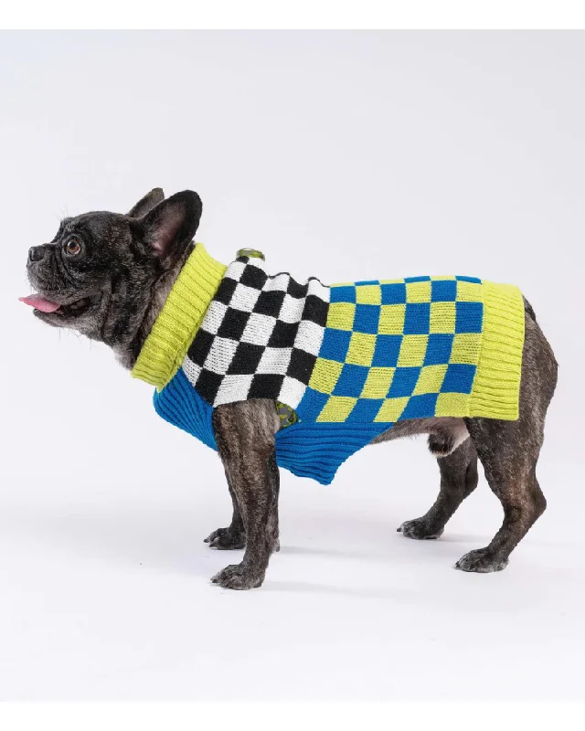 Checkerboard Dog Sweater in Lime & Cobalt (FINAL SALE)