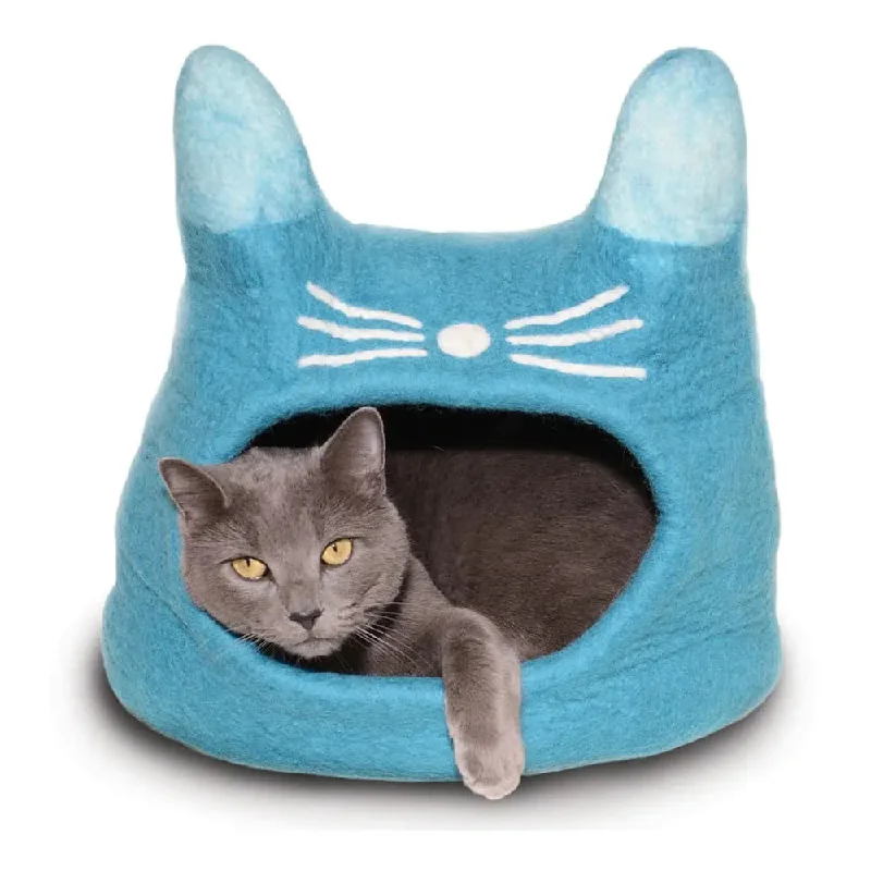 Dharma Dog Karma Cat Wool Pet Cave, Cat Head, Turquoise Small Dogs & Cat Bed