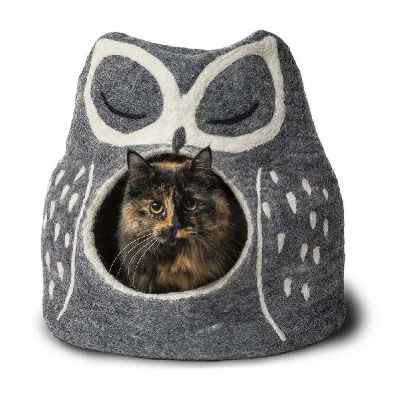 Dharma Dog Karma Cat Wool Pet Cave, Owl, Grey Small Dogs & Cat Bed