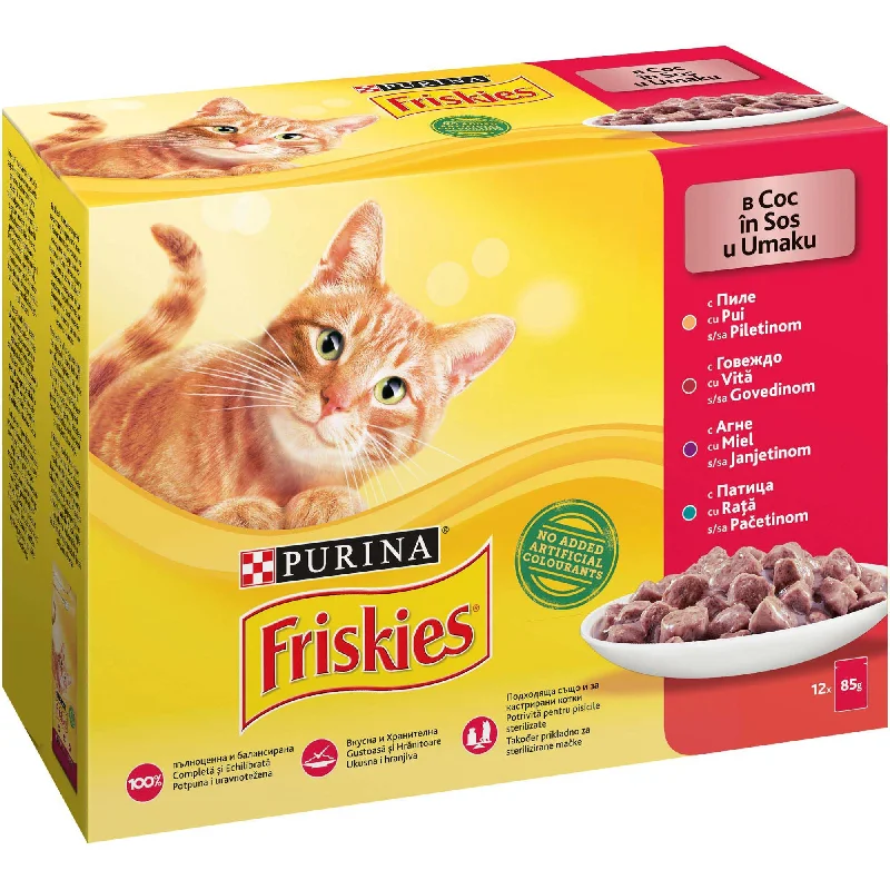 FRISKIES Cat Multipack, 3xPiletina/3xGovedina/3xJanjetina/3xPatka, 12x85g