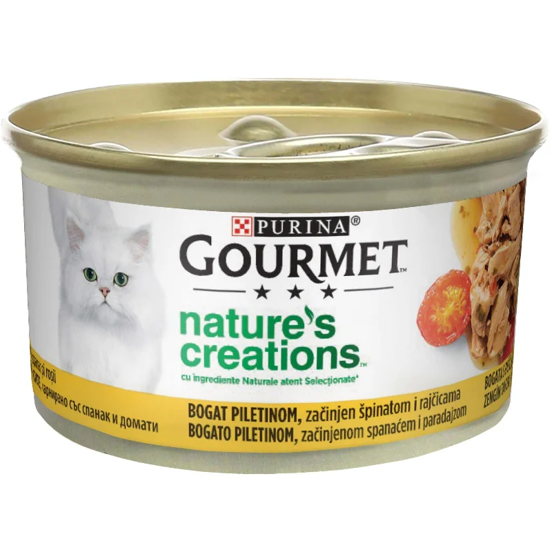 GOURMET Nature's creation s piletinom začinjeno špinatom i rajčicom, 85g