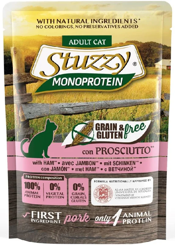 STUZZY Plic monoproteic hrană umedă pentru pisici, cu Suncă, FĂRĂ GLUTEN 85g