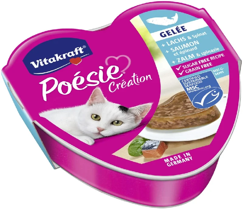 VITAKRAFT Poesie Creation Bol pentru pisici, cu Somon şi Spanac în aspic 85g