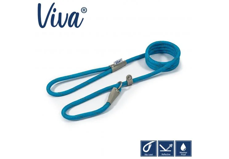 Ancol - Viva Nylon Reflective Rope Slip Lead - Blue - 150cm x 8mm (Max 20kg)