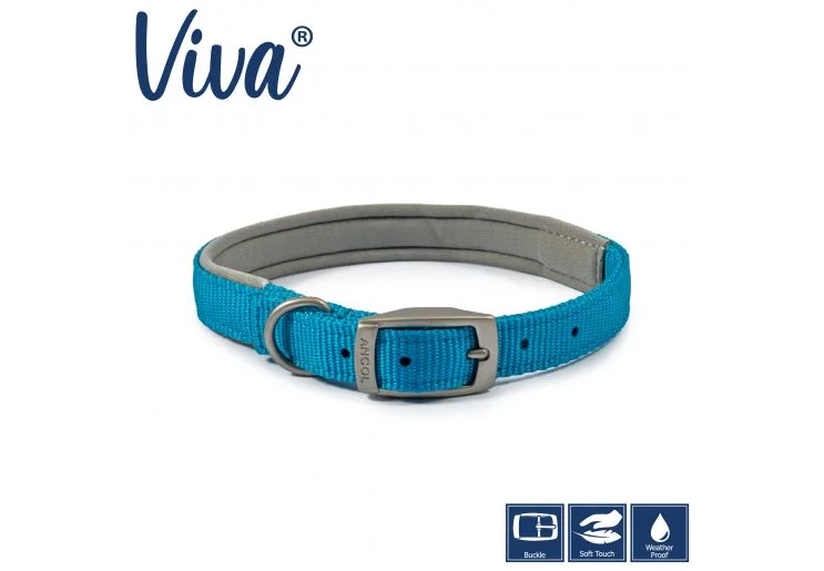 Ancol - Viva Nylon Padded Buckle Collar - Blue - Size 8 (55-63cm)